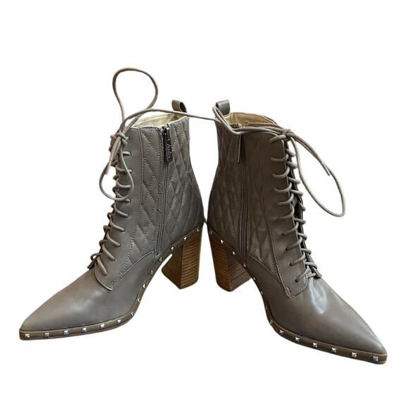Charles David Women's Fashion Boots 7.5 Taupe Lace Up Point Toe NEW Block Heel - Picture 9 of 11